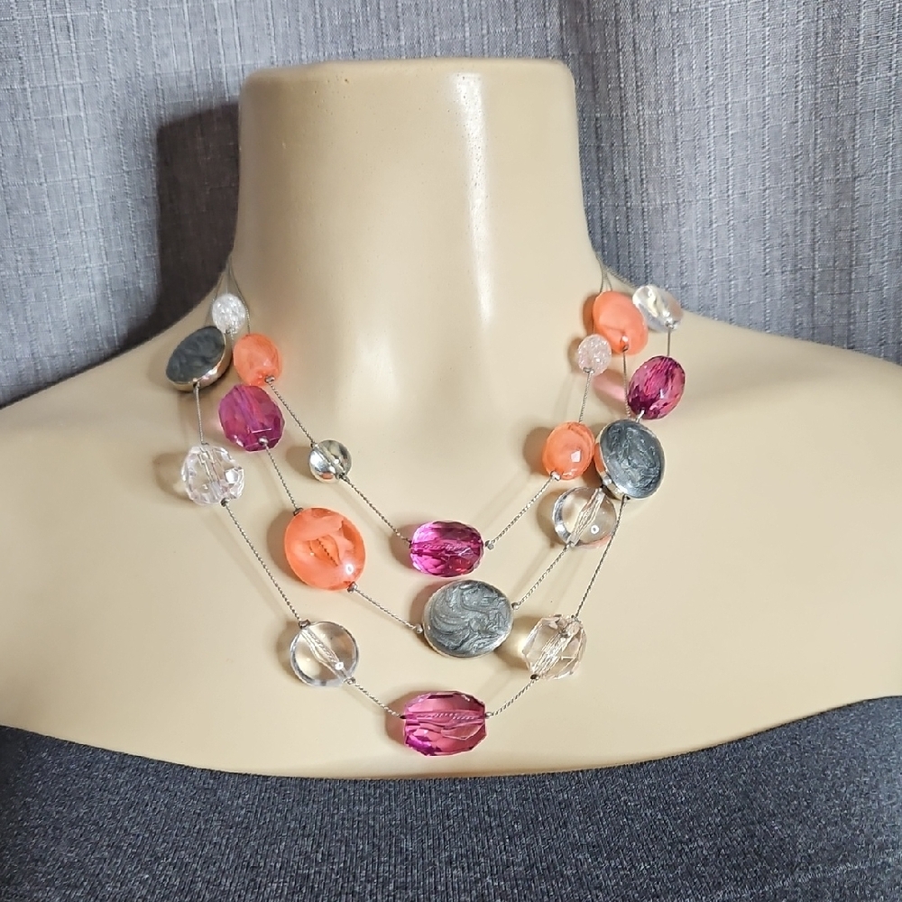 New York & Company Pink, Orange, and Silver Necklace